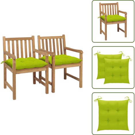 Gartenstühle 2 Stk. mit Hellgrünen Kissen Massivholz Teak - Gartenstühle - Teakholz Gartenmöbel - Outdoor Möbel - Esszimmerstühle - Balkonmöbel (1/5)