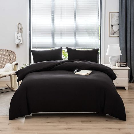 4 Pièces Sets de Housse de Couette 200x230cm Double Fermeture Éclair Noir Drap Housse 230x230cm + 2 Taies d'oreiller 48x74cm Parure de Lit Adulte 2 Personnes en Microfibre Brossé (1/5)