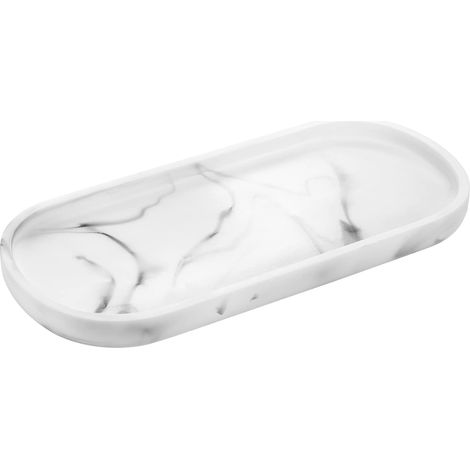 Plateau Décoratif Ovale en Résine, Plateau de Rangement pour Toilette, Organisateur de Salle de Bain, Porte Bijoux Rangement pour Ranger Bougies, Savon, Décoration Idéale - Marbre Blanc (1/5)