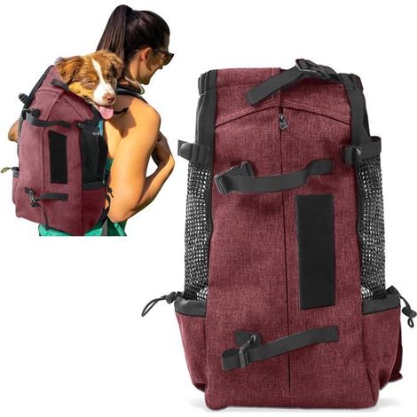 Sac à Dos pour Chien Randonnée Sac a Dos de Transport pour Chat Chien Respirant Double Sac à Dos pour Animaux jusqu'à 10 kg Rouge,M (1/5)