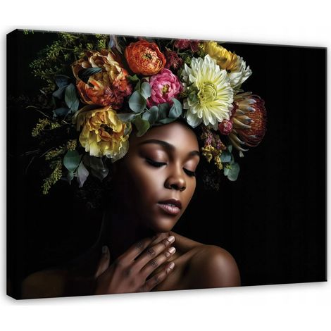 Leinwandbild Frau und Blumen, floraler abstrakter Kunstdruck für Schlafzimmer, Wohnzimmer und Küche, hochauflösender Druck, 60 x 40 cm