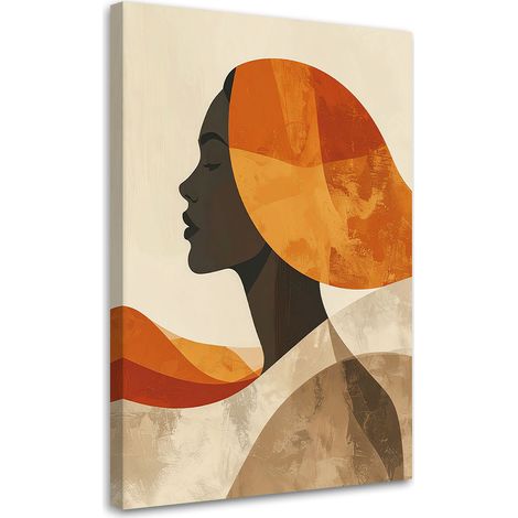 Stampe su Tela, Profilo femminile minimalista con sole arancione - 40x60 (1/2)