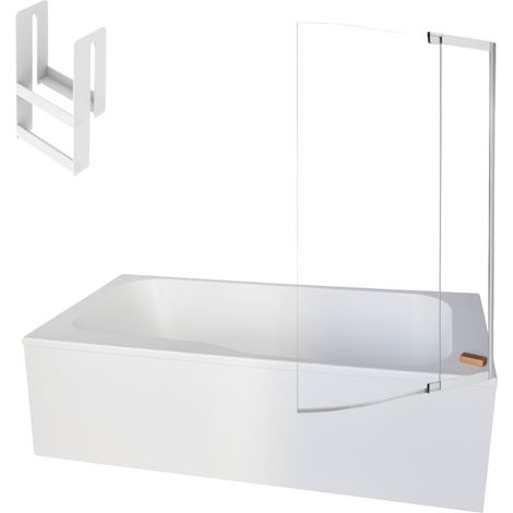 Pack bañera bañera ducha 170 x 90 JACOB DELAFON Malice versión recta + faldón esquinero + mampara de bañera + estante para mampara de bañera