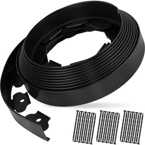 5cm Hauteur x 10m Longueur Bordure Jardin avec 30 Piquets Ancrage, Palissade Pelouse Plastique, Garniture Gazon Exterieur Flexible, Bordurette Parterre Fleurs avec Clous pour Tonte, Pavés (Noir) (1/5)