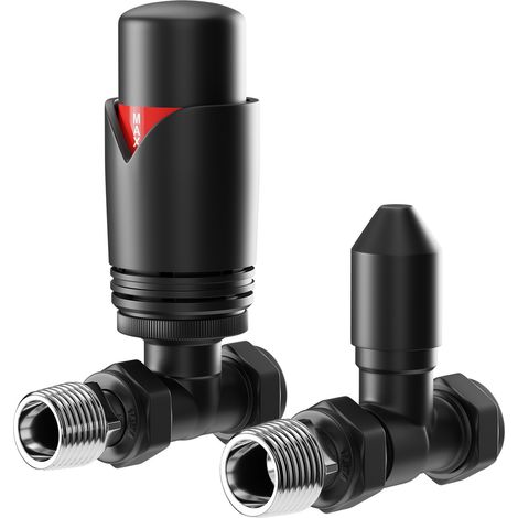 Colore Dias Matt Black Thermostatic Straight Radiator Valves (1/5)