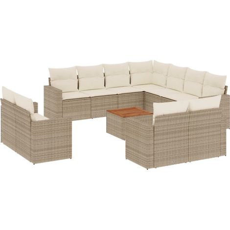 vidaXL Set Divani da Giardino 12 pz con Cuscini Beige in Polyrattan (1/5)