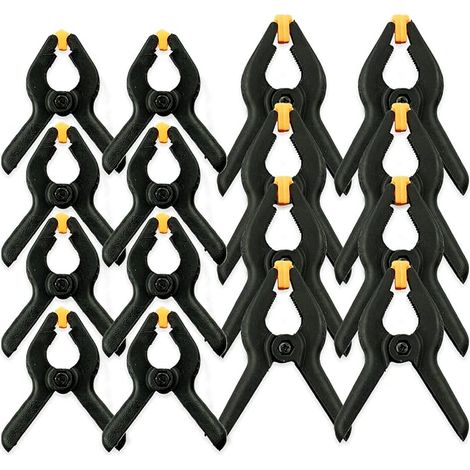 Lot de 16 pinces à ressort en nylon de 5,8 cm, 7,8 cm, en plastique, pour le travail du bois, pour projets de bricolage, studios photo, arrière-plan photo (orange, noir) (1/5)