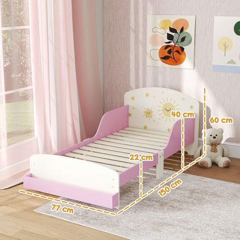 Lit bas en bois pour enfants de 3 à 8 ans avec espace de rangement et barrières latérales, 150 x 77 x 60 cm, rose (1/5)