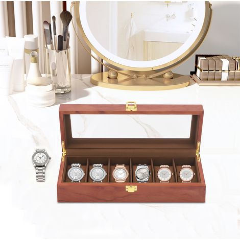YISSALE-Präsentationsbox für Uhren aus Holz mit 6 Fächern, Aufbewahrungsbox, Sammlerbox für Uhren, Präsentationsbox für Uhren, Aufbewahrungsbox für Schmuck. (1/5)