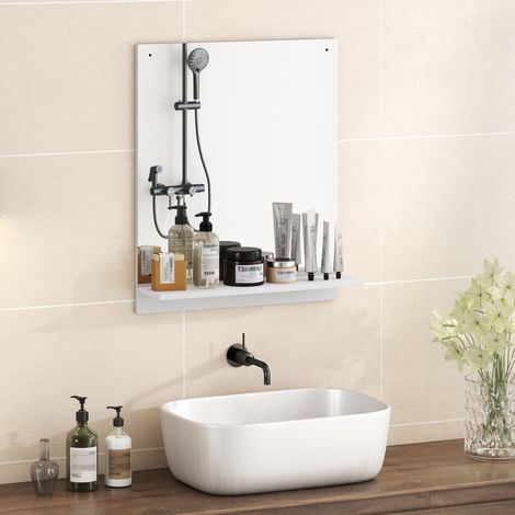 Specchio da bagno 50 x 60 cm, specchio da parete con mensola, specchio da bagno per ingresso, corridoio, bianco