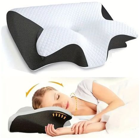 Oreiller orthopédique ergonomique / Oreiller de tête en mousse à mémoire de forme – Respirant et soulage les douleurs cervicales – Oreiller cervical noir-AquaForge (1/5)