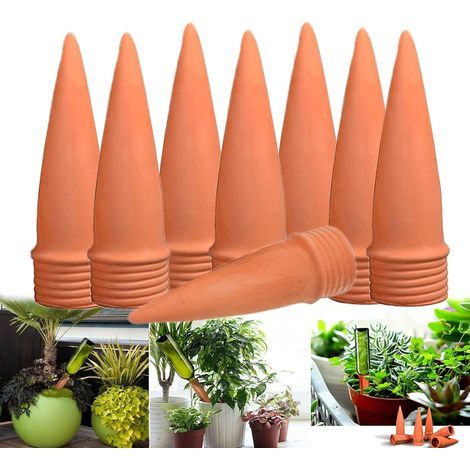 Tröpfchenbewässerung Flasche, 8 Stück Bewässerung Tropf zu Tropf aus Ton Automatischer Bewässerer Pflanzen Bewässerungssystem für Garten Haus (Kegelform) (1/5)