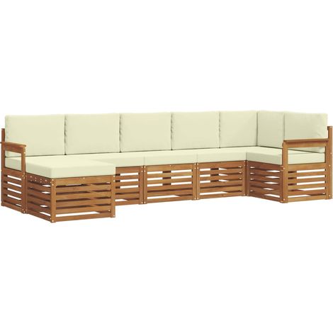 Sectional Sofa Set 7 pcs Natural and Cream Solid Acacia Wood vidaXL (1/5)