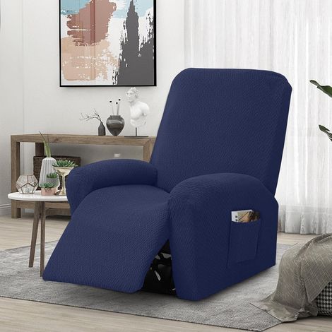 Lot de 4 housses de fauteuil extensibles avec poches, housse de fauteuil relax, housse de fauteuil complète pour fauteuil relax, housse de fauteuil pour fauteuil TV, jacquard à rayures (1/5)