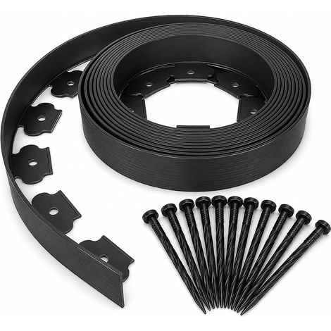 Sollbry Bordure de Jardin 10 m x 3.8 cm,Bordure de Pelouse Flexible en avec 30 Piquets, Bordure à Planter sans Creuser, Découpable, pour Massifs, Allées,NOIR (1/5)