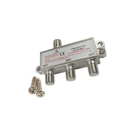 FPLUS distribuidor ant.tv.3 vias , Descripción general
Distribuidor (splitter)
1 Entrada 3 salidas
Impedancia 75 Ohm
Frecuencia 5-2400 MHz
Con paso de corriente (cc power pass)

Ca