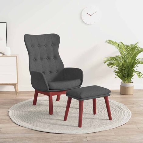 vidaXL Sillón de relax con taburete tela gris oscuro (1/5)
