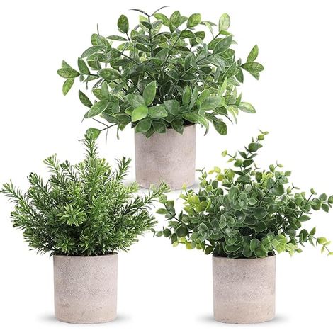 Lot de 3 Mini Fausse Plante Artificielle en Pot d'Eucalyptus en Plastique pour la Maison, Le Bureau, la Ferme, la Décoration de Chambre