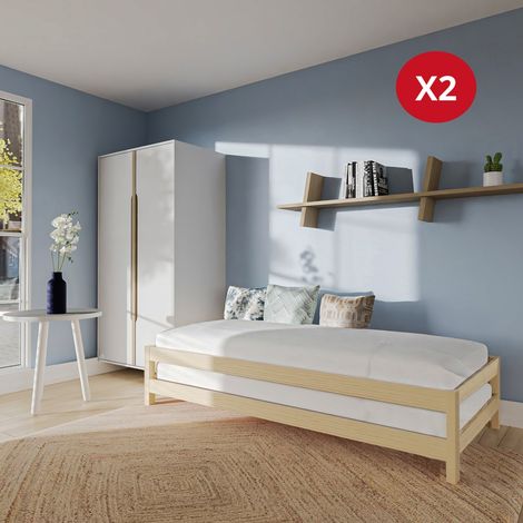 Le Quai Des Affaires – Lot de 2 lits empilables 90x190 cm – Structure en épicéa massif – 2 sommiers inclus – Hauteur de matelas conseillée 18 cm (1/6)