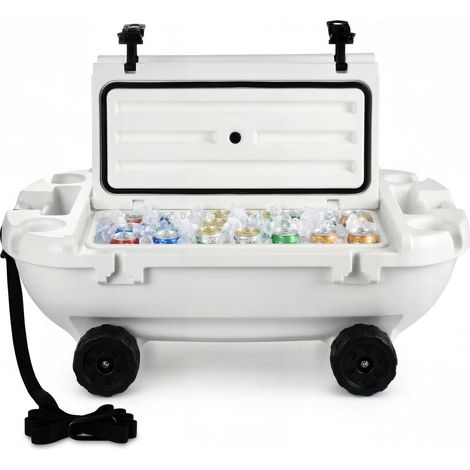 Glacière Flottante Tout-terrain Capacité 37,9 L, Bar Flottant Rigide en LLDPE, pour Boissons Fraîches sur l'Eau et Terre Piscine Plage, avec Compartiment Sec, Roues et Corde de Remorquage, Blanc (1/5)