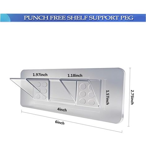 Supports d'étagères Autocollants 7 x 15 cm Support Etagere Invisible Fixation étagère Sans Percer 12 Pièces (1/5)