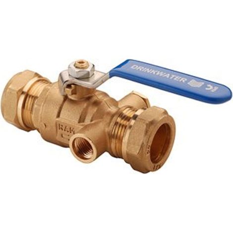 Raminex s28 vanne a bille kiwa avec dispositif de vidange axe laiton 15x15mm dn15 levier kiwa bleu (1/2)