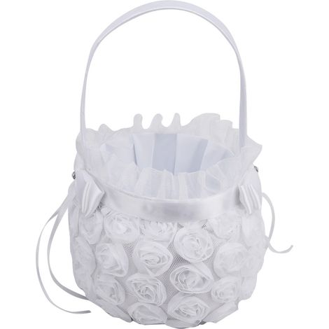 Panier de fleurs de mariage brodé, panier pour fille, panier de fleurs blanches (1/4)