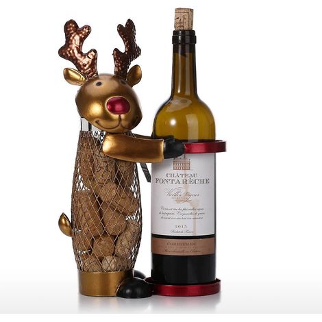 Weihnachtliches Elch-Weinregal mit Netz, Tier-Weinhalter aus Kork, Metall, praktisches Bastelprojekt, Heimdekoration