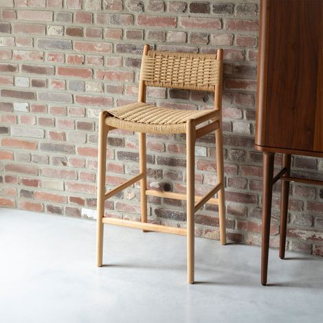 Tabouret de bar 47x48x95,5 cm en hêtre naturel et papier tressé (1/5)