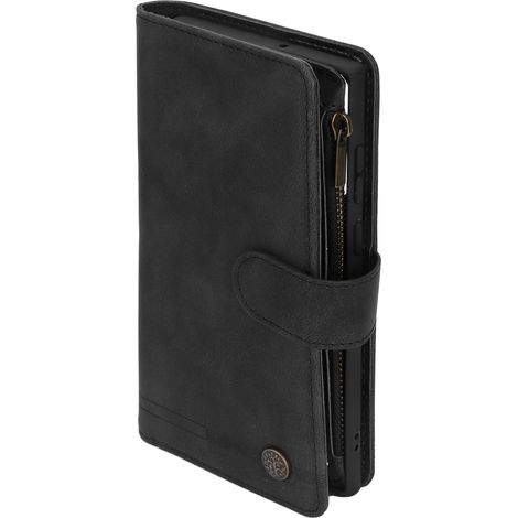 Étui Portefeuille en Cuir PU avec Fermeture Éclair pour Samsung Galaxy S22 Ultra - Coque de Protection Noire (1/5)