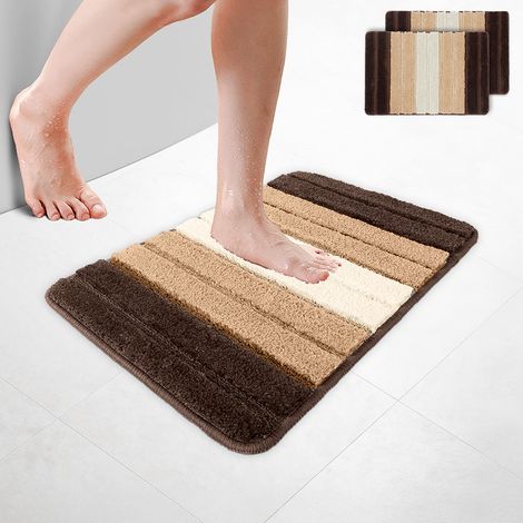 VOUNOT® Pack de 2 Alfombra de Baño Antideslizante con Relieve Ondulado 40 x 60 cm Beige