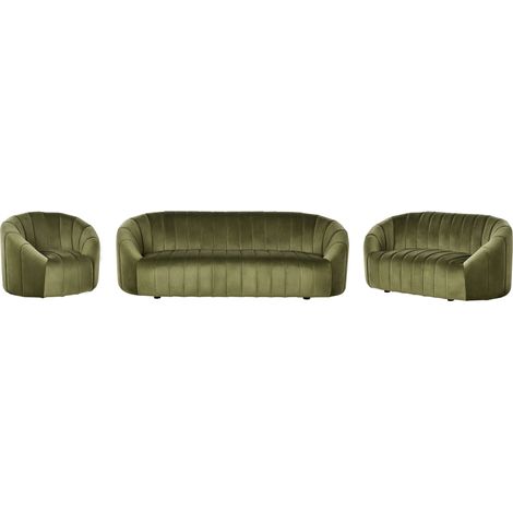 Living Room Set 6 Seater MALUNG Velvet Dark Green