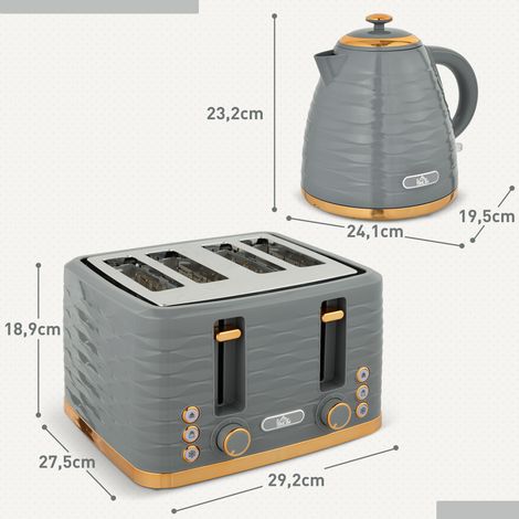 Ensemble grille-pain et bouilloire 2 en 1, 7 niveaux de brunissage, fonctions décongélation et réchauffage, gris (1/5)