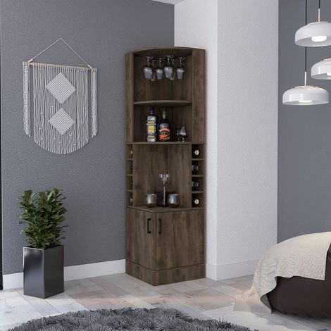 Mueble Bar Syrah en melamina con 4 estantes , 2 puertas 4 portacopas y 4 portacopas , marron , 180.6 cm X 46.9 cm X 46.9 cm (1/5)