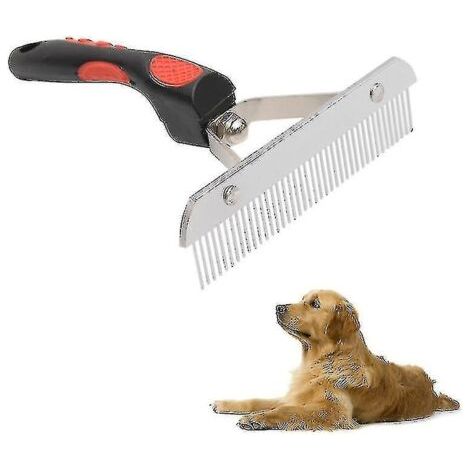 Peignes à poils de gros chien en acier inoxydable, peigne de toilettage pour animaux de compagnie, poignée en caoutchouc, outil de brosse de coiffure- (1/3)