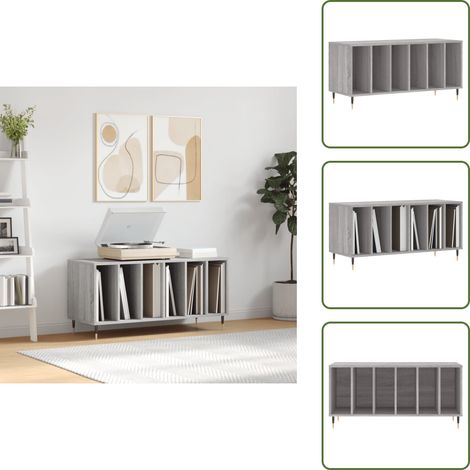The Living Store Plattenschrank Grau Sonoma 100x38x48 cm Holzwerkstoff - Plattenspeicher - Schallplattenregal - Vinyl Regal - Wohnzimmer Dekoration - Industrielles Design