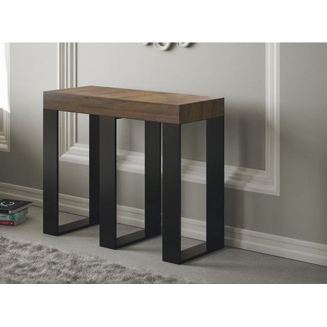 Console extensible bois foncé et pieds métal anthracite 14 personnes 40 à 300 cm Sivy (1/5)