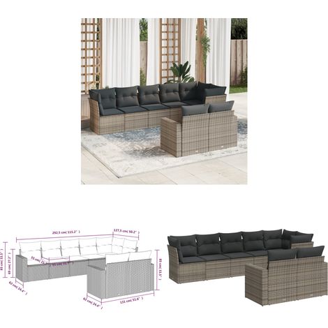 8-tlg. Garten-Sofagarnitur mit Kissen Grau Poly Rattan - Gartensofas - Outdoor Möbel - Gartenmöbel Set - Rattan Sofa - Polyethylen Furniture - Home & Living (1/3)
