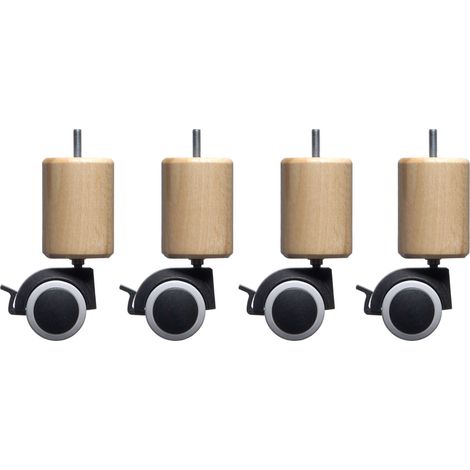 Pieds de lit cylindriques en bois de hêtre 15 cm – Roulette pivotante avec frein – Fabrication française – Label PEFC – Someo