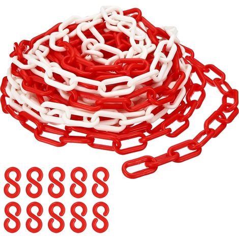 Rote und weiße Kunststoff-Kettenglieder, 10 m, 6 mm, für Absperrungen, Parkplätze, Zäune, Tore und Dekorationen
