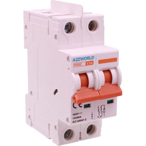 Interruttore Magnetotermico DC Senza Polarità 500V Curva C 2P 2M 10000A IP20, Corrente Disponibili 16A 20A 25A 32A  (20A)