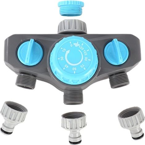 Régulateur d'eau automatique avec trois inverseurs de sortie et interrupteurs de valve individuels pour une gestion ciblée de l'irrigation du jardin (bleu) (1/5)