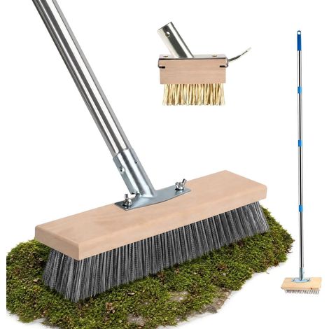 Metal Brush with Handle 160 cm for Moss Weeder Steel 2 x Wire Brush Heads with Scraper Heavy Duty 30cm for Moss Garden Patio (1/5)