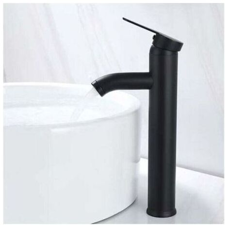 Mitigeur de Lavabo, Design à Bec Haut, Robinet Monotrou, pour Vasque à Poser sur Table pour Salle de Bain en Cuivre Chromé avec Mousseur Démontable (1/4)
