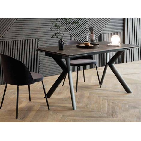 Table à manger extensible 140-200cm grés céramique marron et acier noir Kouros (1/5)