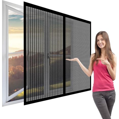 Moustiquaire Fenetre 122 x 97 cm Moustiquaire Enroulable Aimant Arrêt Automatique pour Les Types de Fenêtres, Noir (1/5)