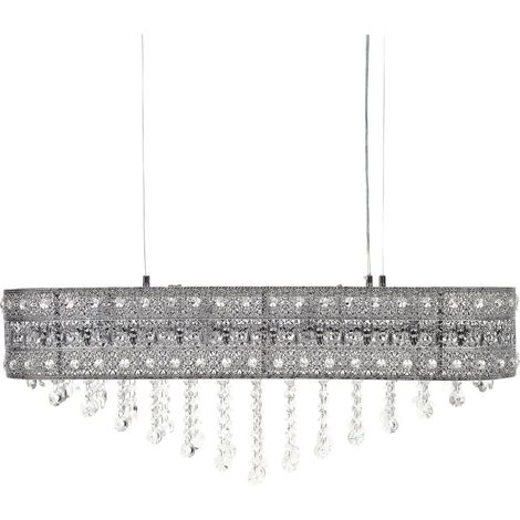 Elegante lampadario in ferro con cristalli finitura cromo illuminazione soggiorno sala da pranzo argento Belelle