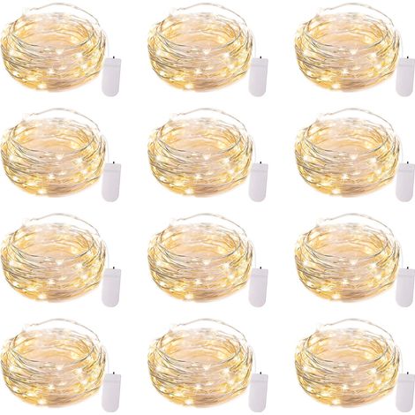 Lichterkette mit Batterien (Set mit 12 LEDs) - 2 Meter wasserdichter Silberdraht, Glühwürmchen-, Stern- und Mondmuster, ideal für Dekoration und Bastelarbeiten. (1/5)