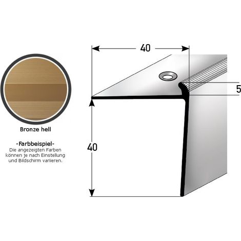 Treppenkante "Berrie" / Treppenkantenprofil / Winkelprofil, konfigurierbar, Breite: 40 mm, Höhe: 40 mm, Einfasshöhe 3 - 5 mm aus Aluminium eloxiert, gebohrt, von Auer Metall -bronze hell-1000-5