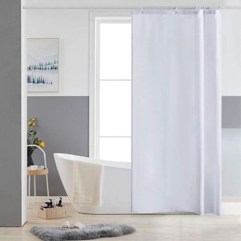 Rideau de Douche,Blanc,Anti Moisissure,Petit,Tissu Polyester,Imperméable,Rideaux Baignoire Lavable en Machine,80 x 180cm,6 Crochets (1/5)